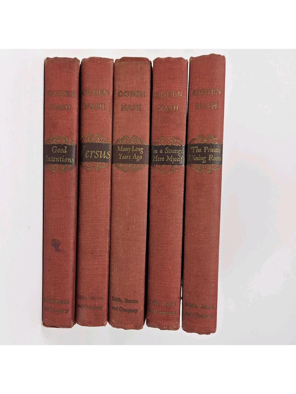 Ogden Nash Vintage Poetry Set 5 Hardcover Books Little Brown 1940s Cloth Decor.